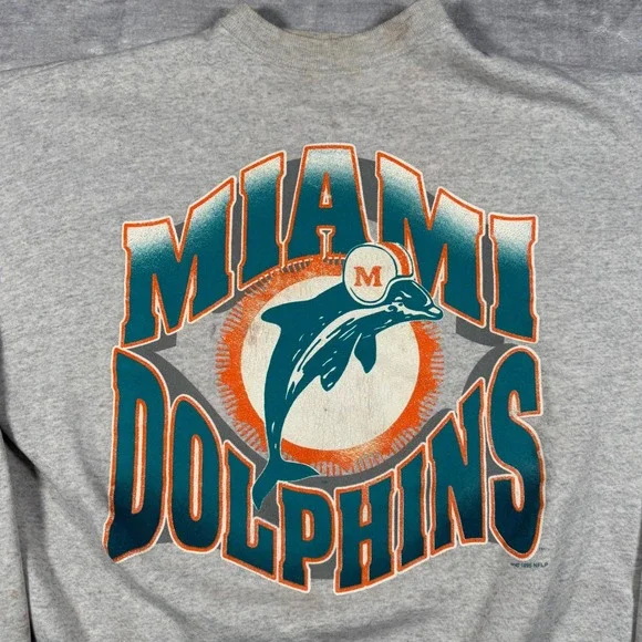 Miami Dolphins Sweatshirt Mens 2XL Gray Vintage 1995 NFL Crewneck Wave Spell Out - Picture 2 of 15
